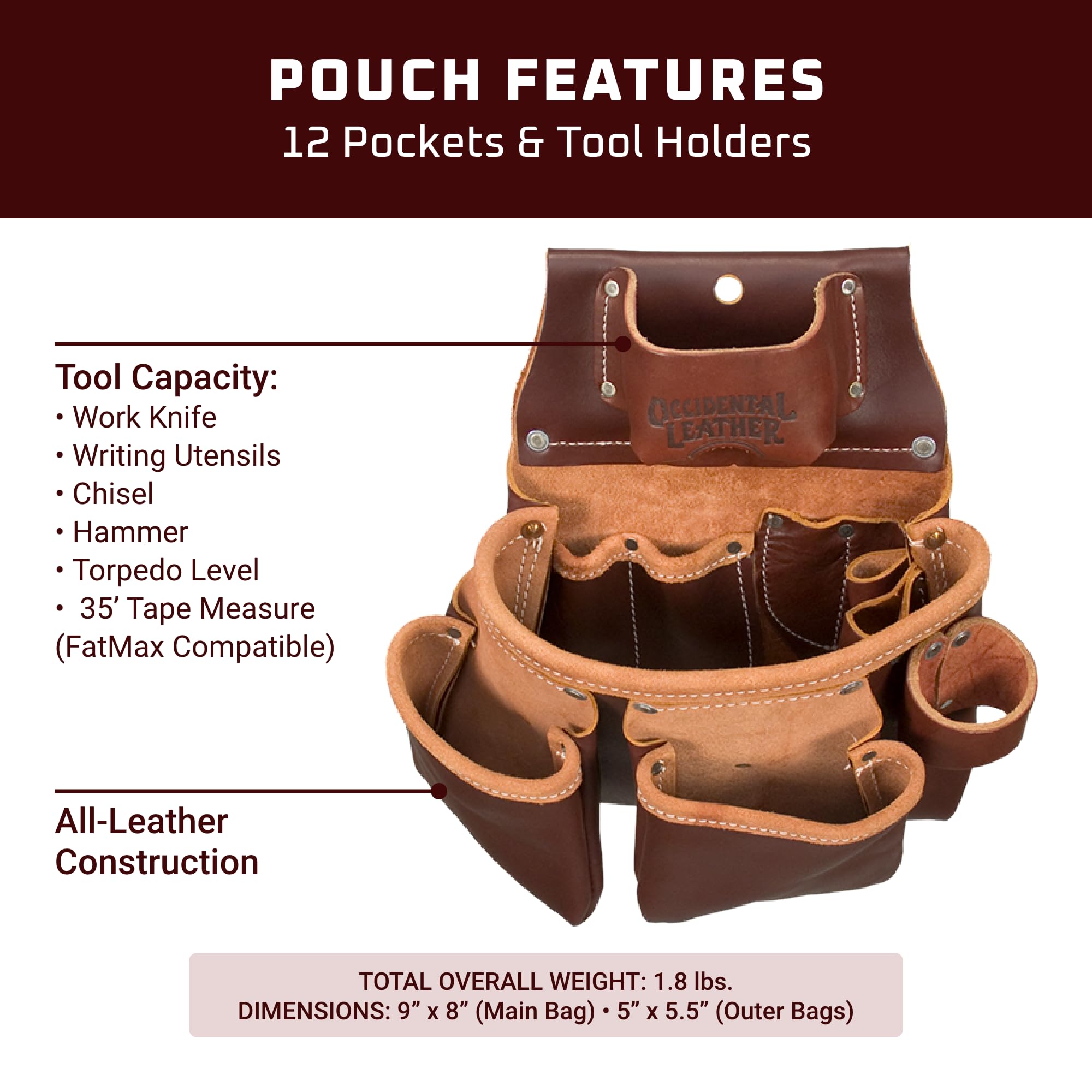 Occidental Leather 3 Pouch Pro Tool Bag with Tape Holder - Cafe